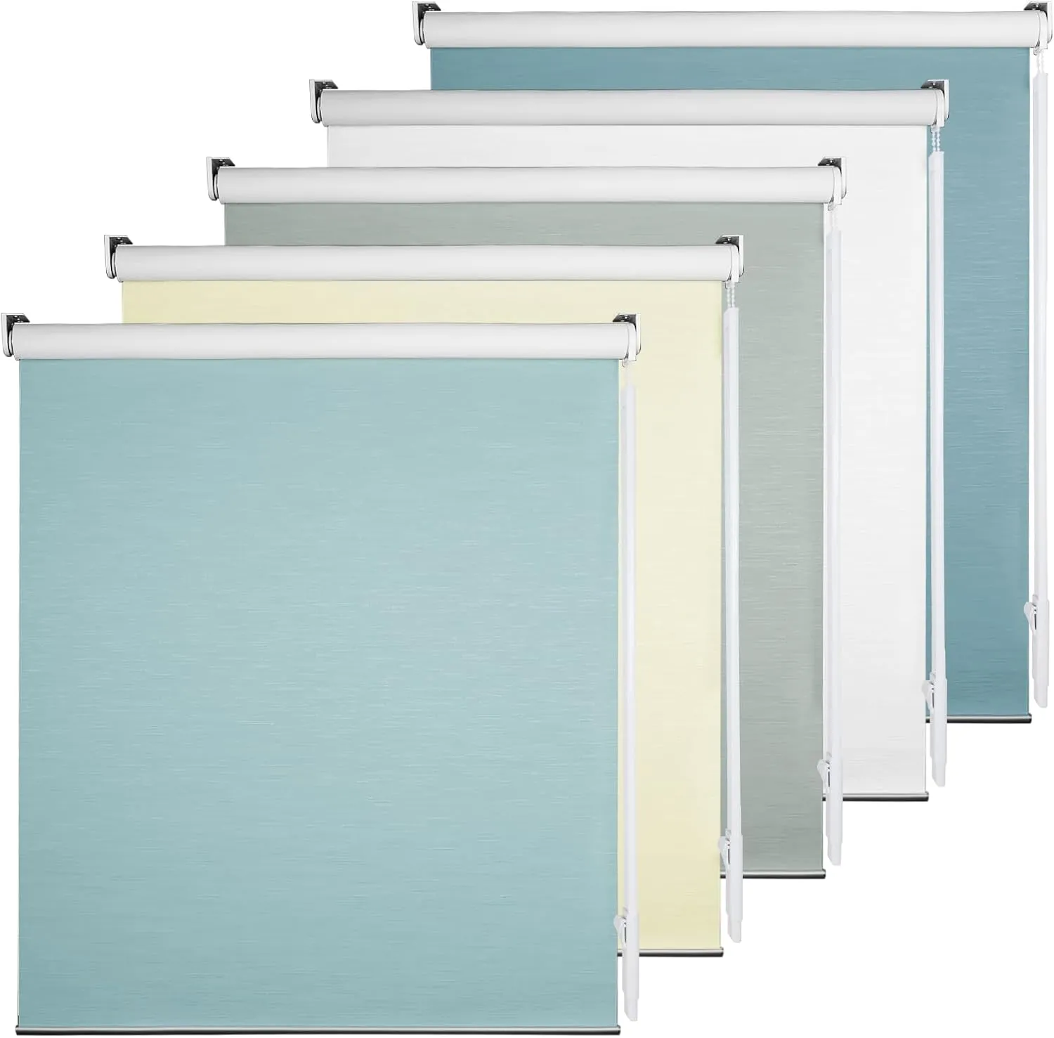 100% Blackout Roller Window Shades, Striped Jacquard Window Blinds with Thermal Insulated, UV Protection Waterproof Fabric, Roll up and Down Shades(BlueCyan Gray - 29" W x 72" H)