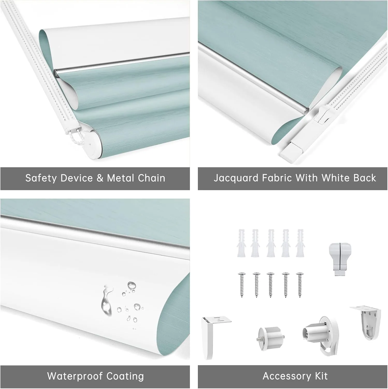100% Blackout Roller Window Shades, Striped Jacquard Window Blinds with Thermal Insulated, UV Protection Waterproof Fabric, Roll up and Down Shades(BlueCyan Gray - 29" W x 72" H)