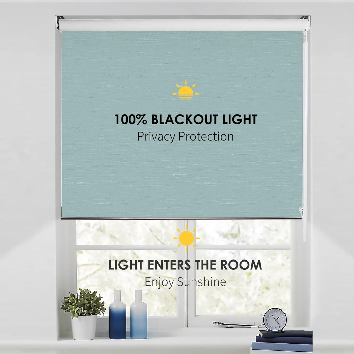 100% Blackout Roller Window Shades, Striped Jacquard Window Blinds with Thermal Insulated, UV Protection Waterproof Fabric, Roll up and Down Shades(BlueCyan Gray - 29" W x 72" H)