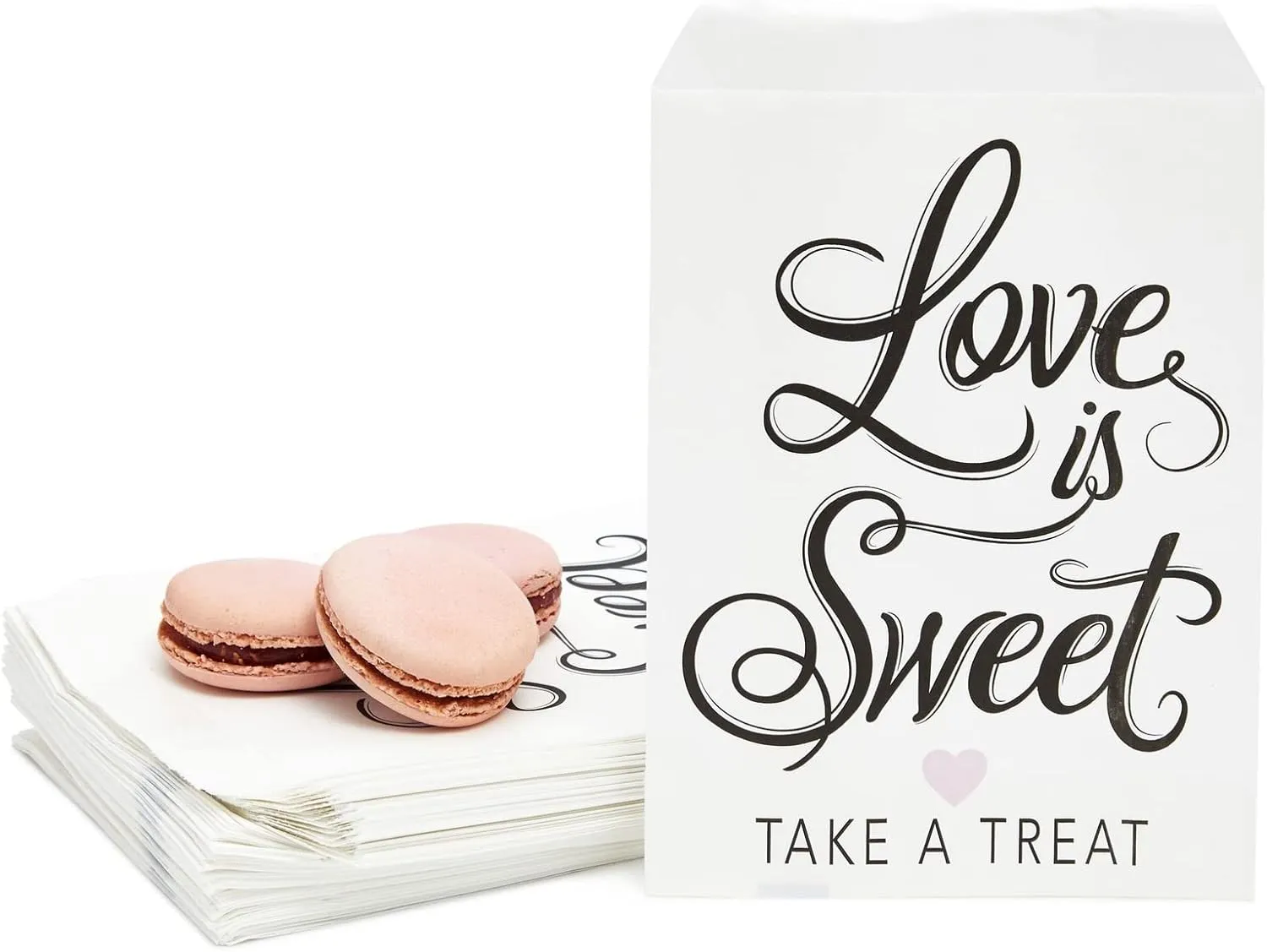 100 Pack Love is Sweet Paper Treat Bags, Party Favor Bags for Kids Goodie, Gifts, Decorations, 5x7 in
