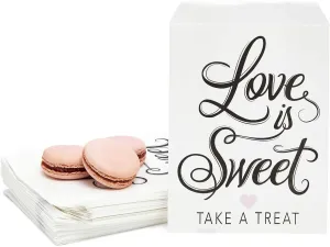 100 Pack Love is Sweet Paper Treat Bags, Party Favor Bags for Kids Goodie, Gifts, Decorations, 5x7 in