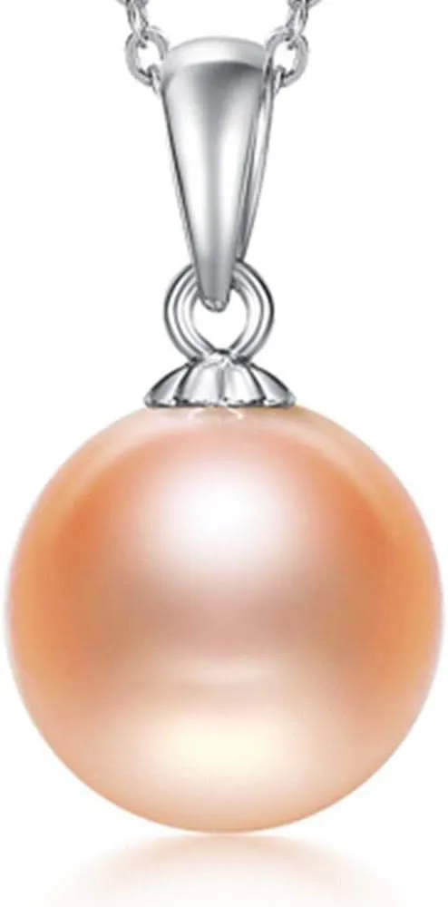 10mm Sterling Silver Necklace Freshwater Shell Pearl Pendant 18inches 925 Box Chain Clavicle