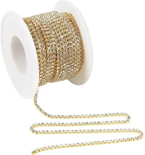 11 Yards Rhinestone Chain, Gold Trim String for DIY Jewelry Making, Crafts, Shoe Charms (2mm Wide)