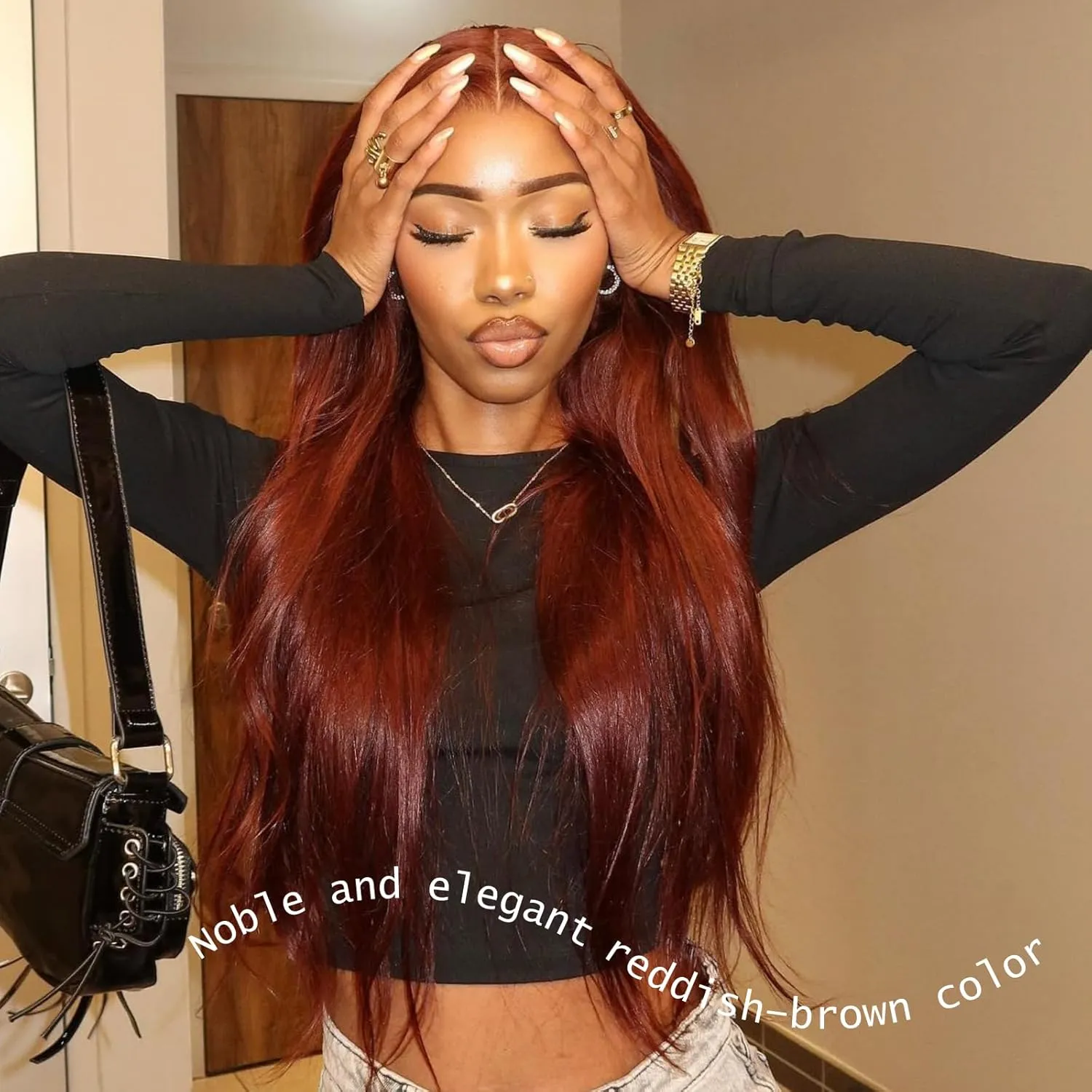 12A Double Drawn Reddish Brown Bundles With 2x6 Closure 18 20 22 18 Inch, Deep Part 2 by 6 HD Lace Closure With 3 Bundles Human Hair Straight Ultra Full Shed Free Weft Color #33B Copper Red