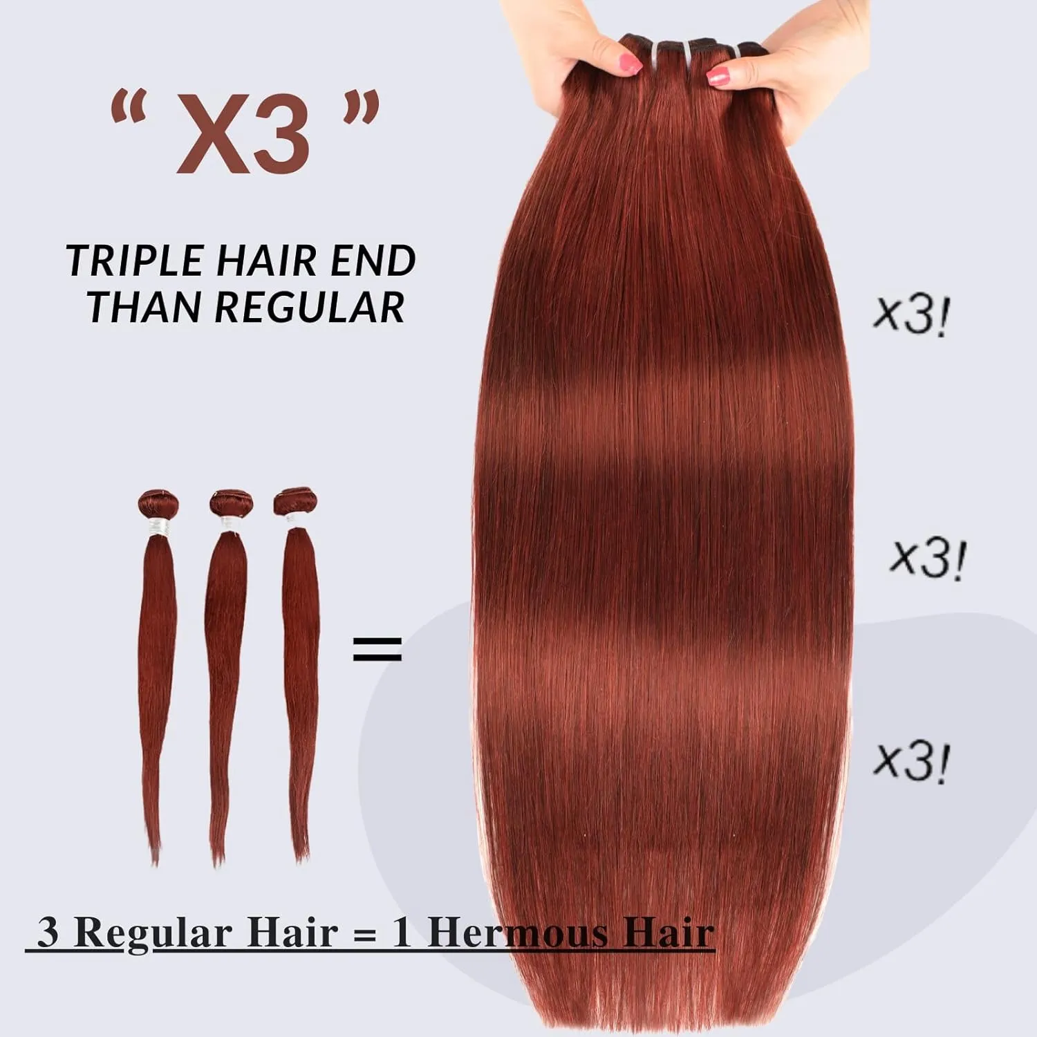12A Double Drawn Reddish Brown Bundles With 2x6 Closure 18 20 22 18 Inch, Deep Part 2 by 6 HD Lace Closure With 3 Bundles Human Hair Straight Ultra Full Shed Free Weft Color #33B Copper Red