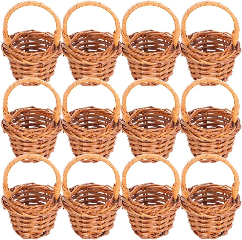 12pcs Mini Woven Basket Miniature Basket Dollhouse Miniature Basket Small Easter Candy and Basket for Party Favors Baby Shower DIY Crafts Decoration