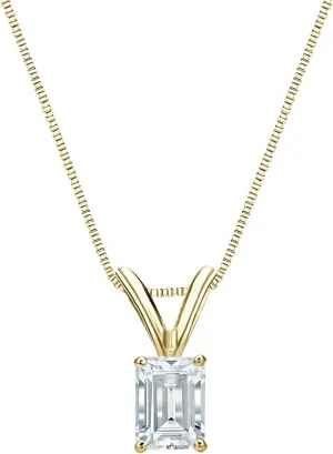 14k Gold 4-Prong Basket Emerald-Cut Diamond Solitaire Pendant (1/4-1 cttw, G-H, SI1-SI2)