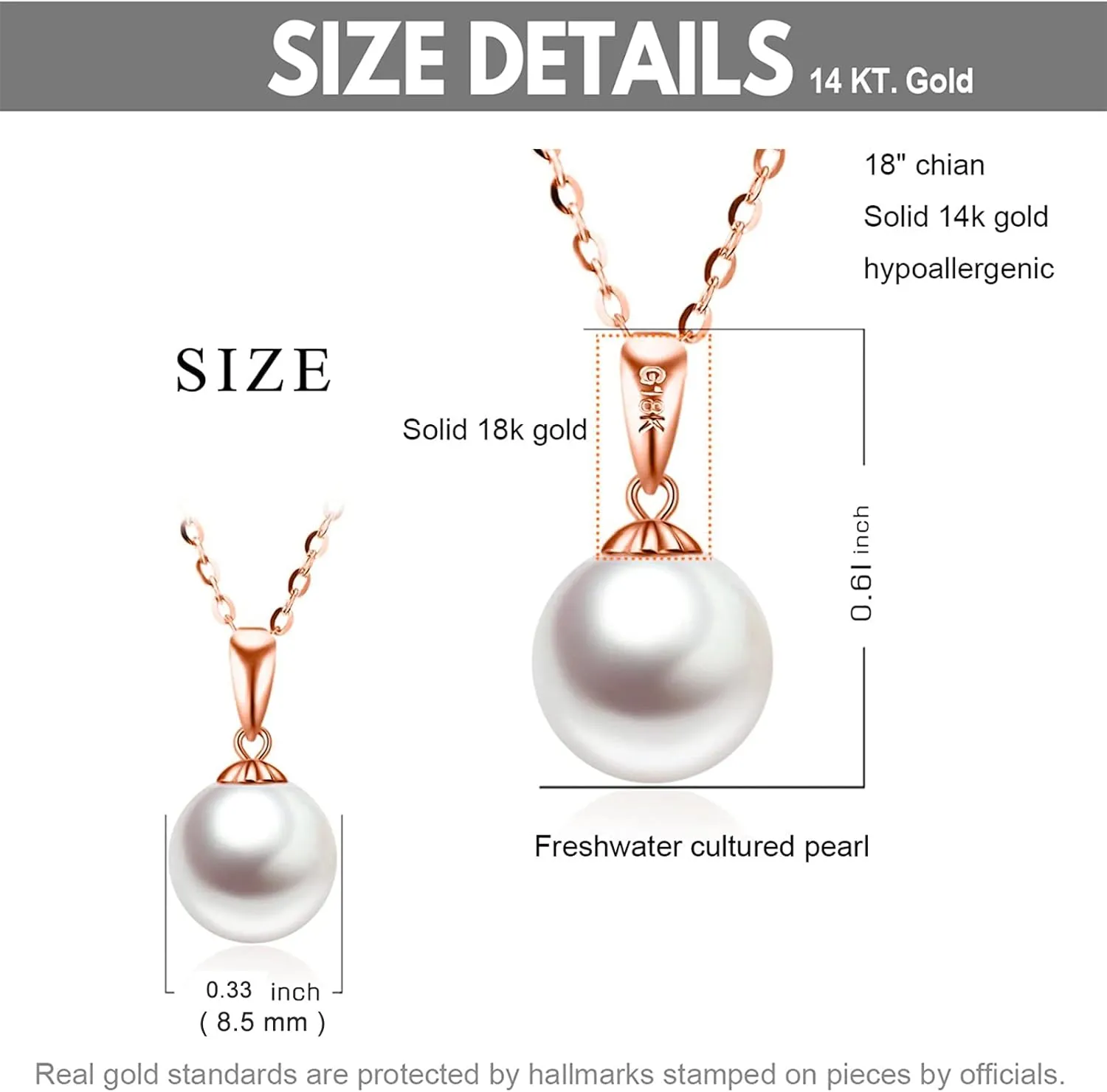 14K Gold Pearl Necklaces for Women with 18k Gold Pendant (Freshwater Cultured Pearl), Real Gold Present for Her, Jewelry Gifts for Mother Wife Girlfriend, 16"-18"