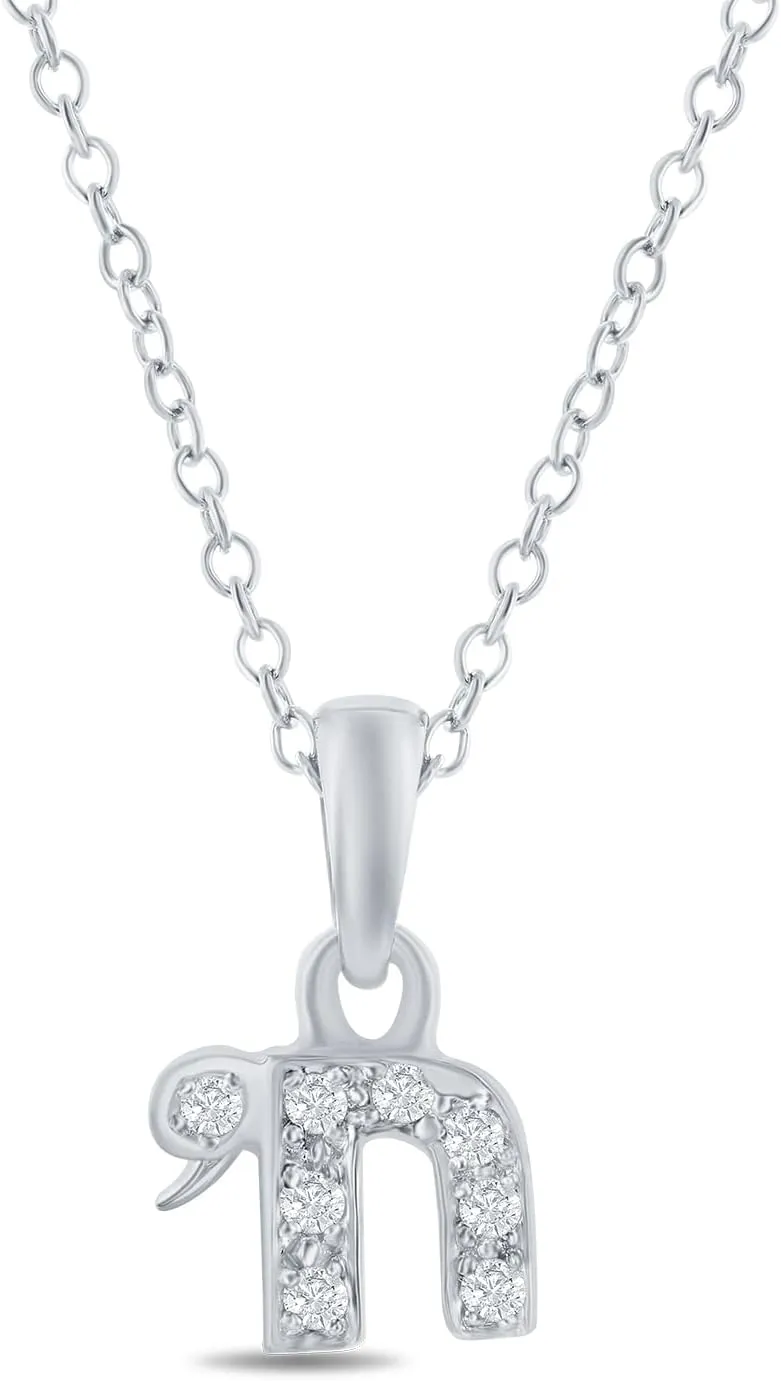 14K White Gold 0.04ct TDW Diamond Accent Chai Pendant Necklace