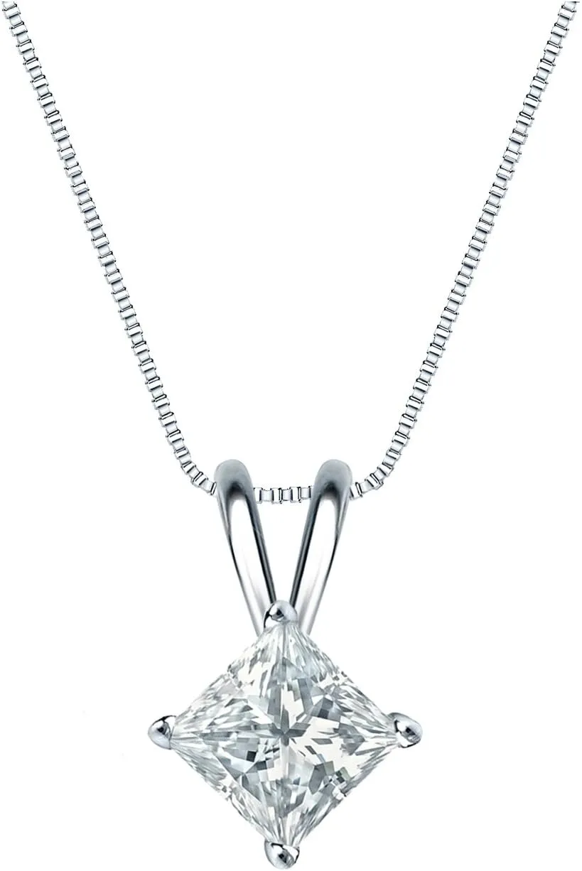 14k White Gold 4-Prong Basket Princess-Cut Diamond Solitaire Pendant (0.60 cttw, H-I, I1-I2)