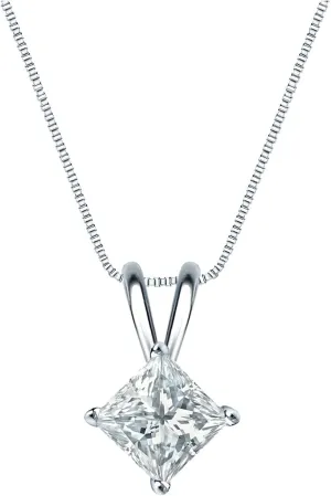 14k White Gold 4-Prong Basket Princess-Cut Diamond Solitaire Pendant (0.60 cttw, H-I, I1-I2)