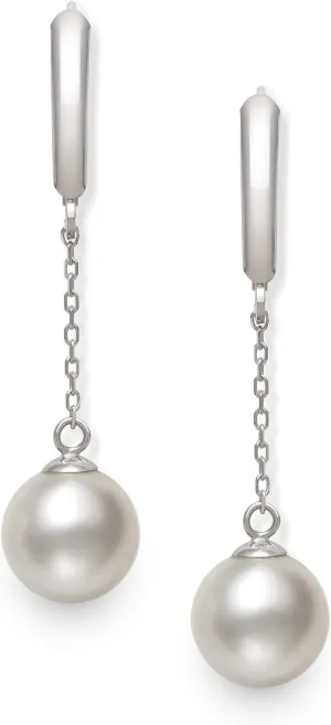 14K White Gold Cultured Freshwater Pearl Drop Dangle Earrings for Women