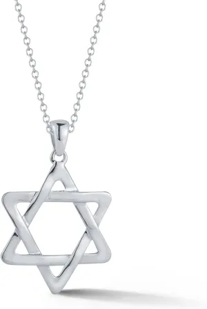 14K White Gold Polished Star of David Pendant Necklace