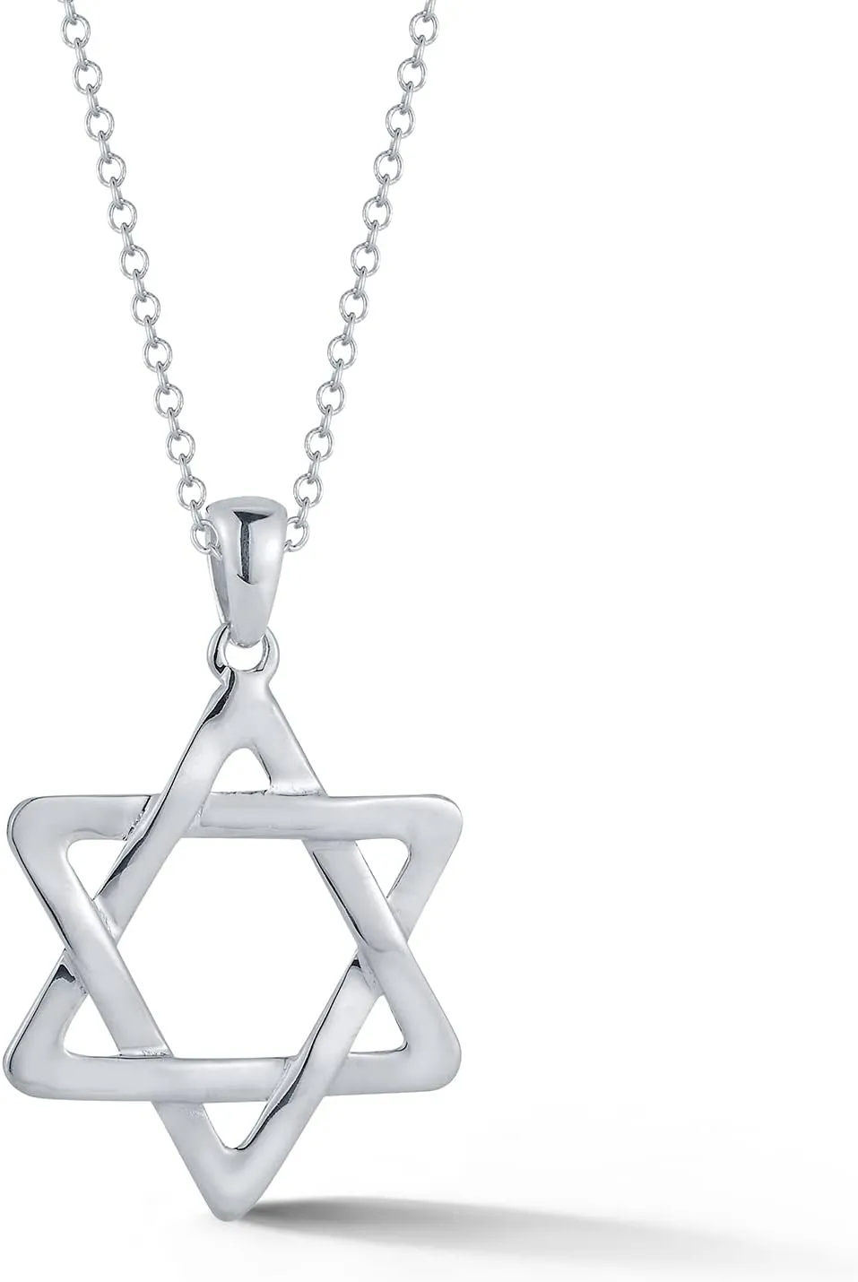 14K White Gold Polished Star of David Pendant Necklace