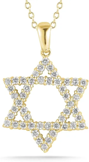 14K Yellow Gold 0.6ct TDW White Diamond Star of David Judaica Pendant Necklace