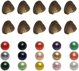 15PCS Freshwater Pearl Oyster Cultured Love Wish Round Pearls Various Shining Meaningful Color, Oysters with Pearls Inside (6-8mm, 15 PCS)