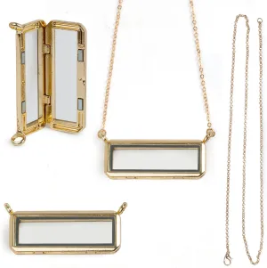 18 Inch Rectangle Glass Floating Living Memory Charms Locket, Double Ring Alloy Pendant Necklace Link Chain Jewelry for Women(Gold)