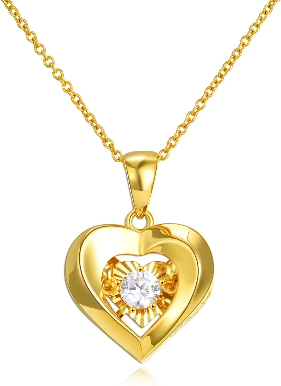 18k Gold Heart Jewelry Necklace for Women, Solid Gold Chain and Pendant Necklace for Her, Anniversary Jewelry Present for Wife, Gifts for Mother,18"