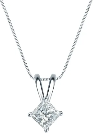 18k White Gold 4-Prong Basket Princess-Cut Diamond Solitaire Pendant (3/8 cttw, H-I, SI2-I1)