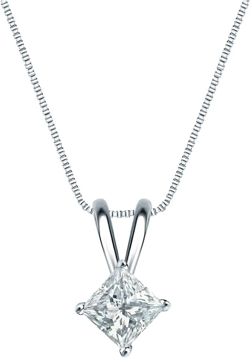 18k White Gold 4-Prong Basket Princess-Cut Diamond Solitaire Pendant (3/8 cttw, H-I, SI2-I1)