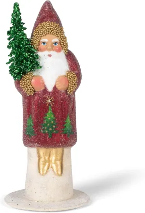 1915 Schaller Paper Mache Candy Container-Santa with Swarovski Crystal, Red