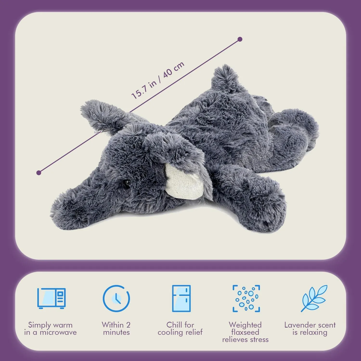 2 LB Heatable & Coolable Grey Elephant Weighted Stuffed Animals | Microwavable Heating Pad for Relieve Stress Soothing & Relaxation | Lavender Scented Plush Toys for Adults and Children