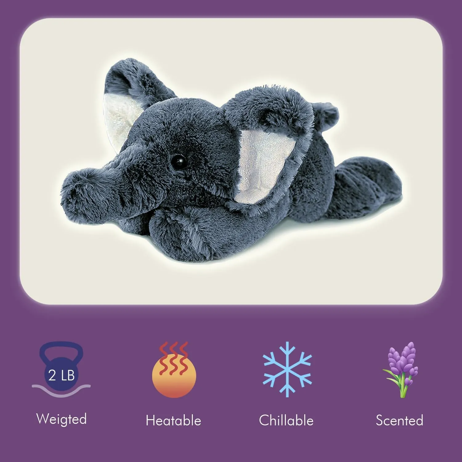 2 LB Heatable & Coolable Grey Elephant Weighted Stuffed Animals | Microwavable Heating Pad for Relieve Stress Soothing & Relaxation | Lavender Scented Plush Toys for Adults and Children