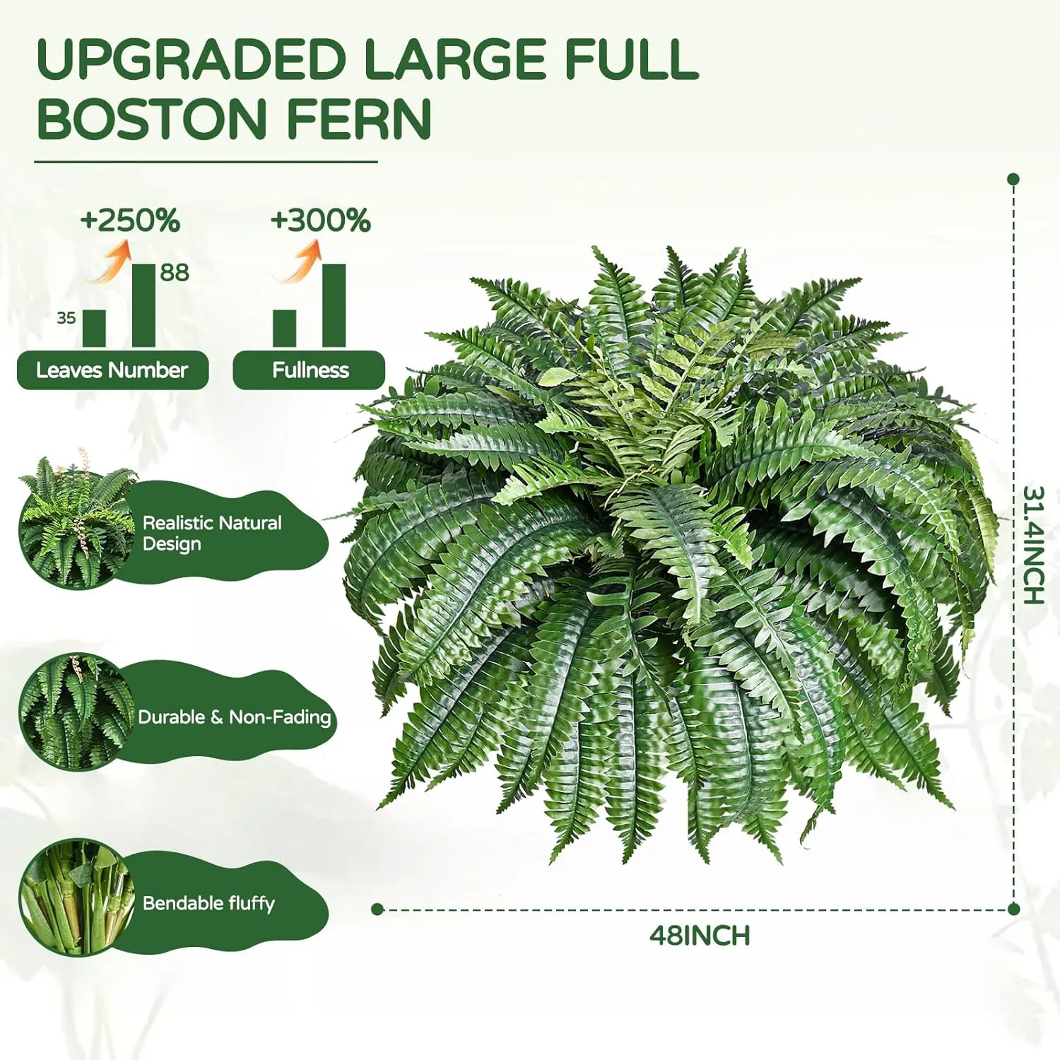 2 Pack Large 88 Leaves Artificial Ferns for Outdoors Look Real, Fake Large Faux Boston Ferns for Outdoor Planter Realistic UV Resistant Artificial Fake Plants for Porch Patio Hanging 47 inch
