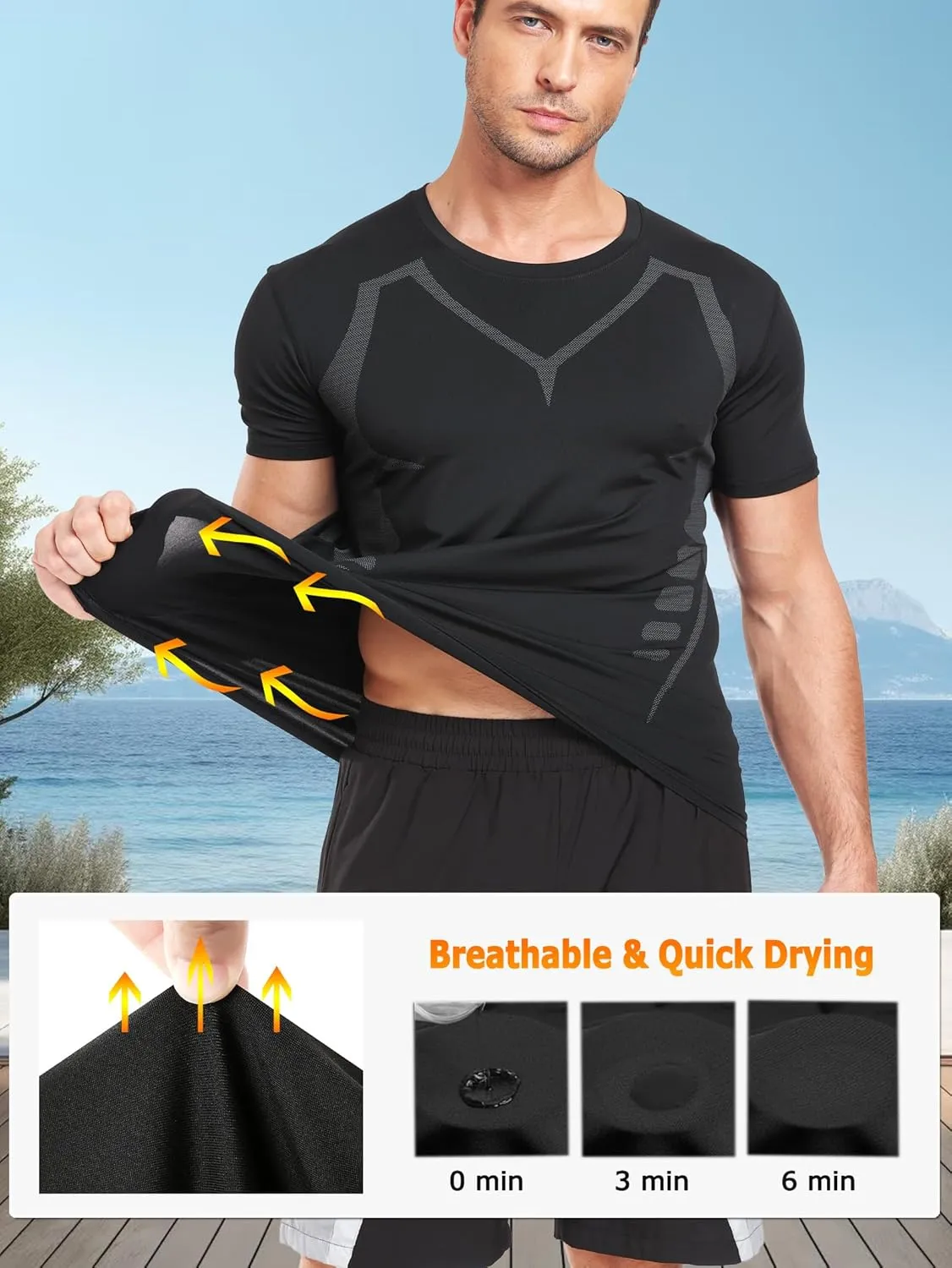 2 Pack Workout Shirts for Men, Quick Dry Athletic Gym Active T Shirt for Running, Breathable Outdoor Training Shirts