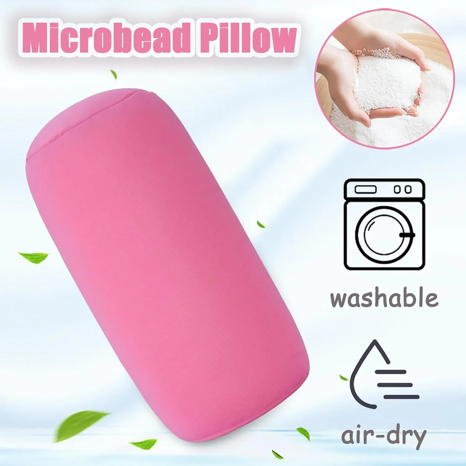 2 Pcs Microbead Bolster Tube Pillow, Squishy Neck Arm Back Support Roll Body Cushion Pillows Cylinder Bean Bag Throw Pillow for Plane Car Travel Recliner Sleeping, 11.8 x 6.3 Inch, Blue   Pink