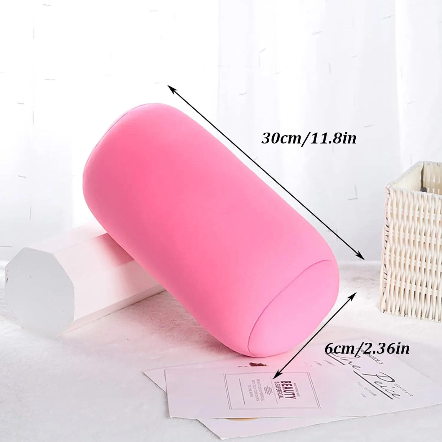 2 Pcs Microbead Bolster Tube Pillow, Squishy Neck Arm Back Support Roll Body Cushion Pillows Cylinder Bean Bag Throw Pillow for Plane Car Travel Recliner Sleeping, 11.8 x 6.3 Inch, Blue   Pink