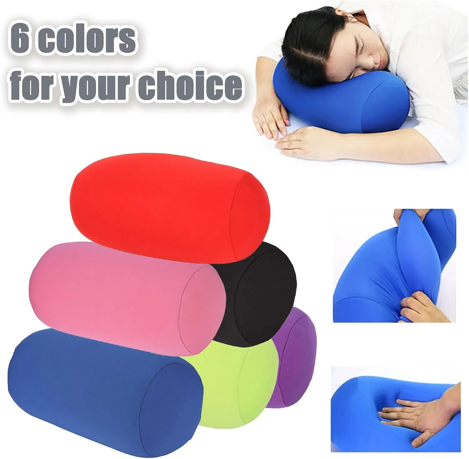 2 Pcs Microbead Bolster Tube Pillow, Squishy Neck Arm Back Support Roll Body Cushion Pillows Cylinder Bean Bag Throw Pillow for Plane Car Travel Recliner Sleeping, 11.8 x 6.3 Inch, Red   Green