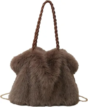 2024 Fall Winter Womens Plush Tote Bag Furry Handbag Wrinkled Shoulder Bag Crossbody Plush Bag