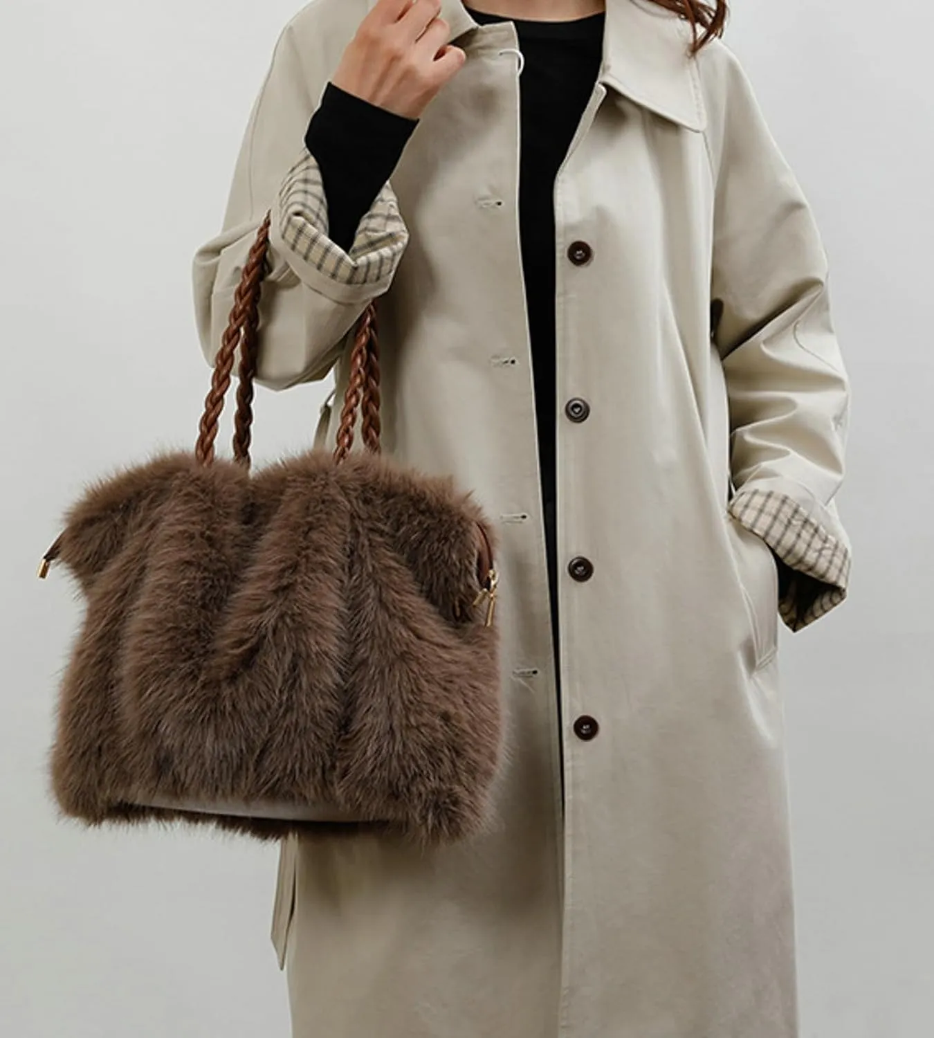 2024 Fall Winter Womens Plush Tote Bag Furry Handbag Wrinkled Shoulder Bag Crossbody Plush Bag