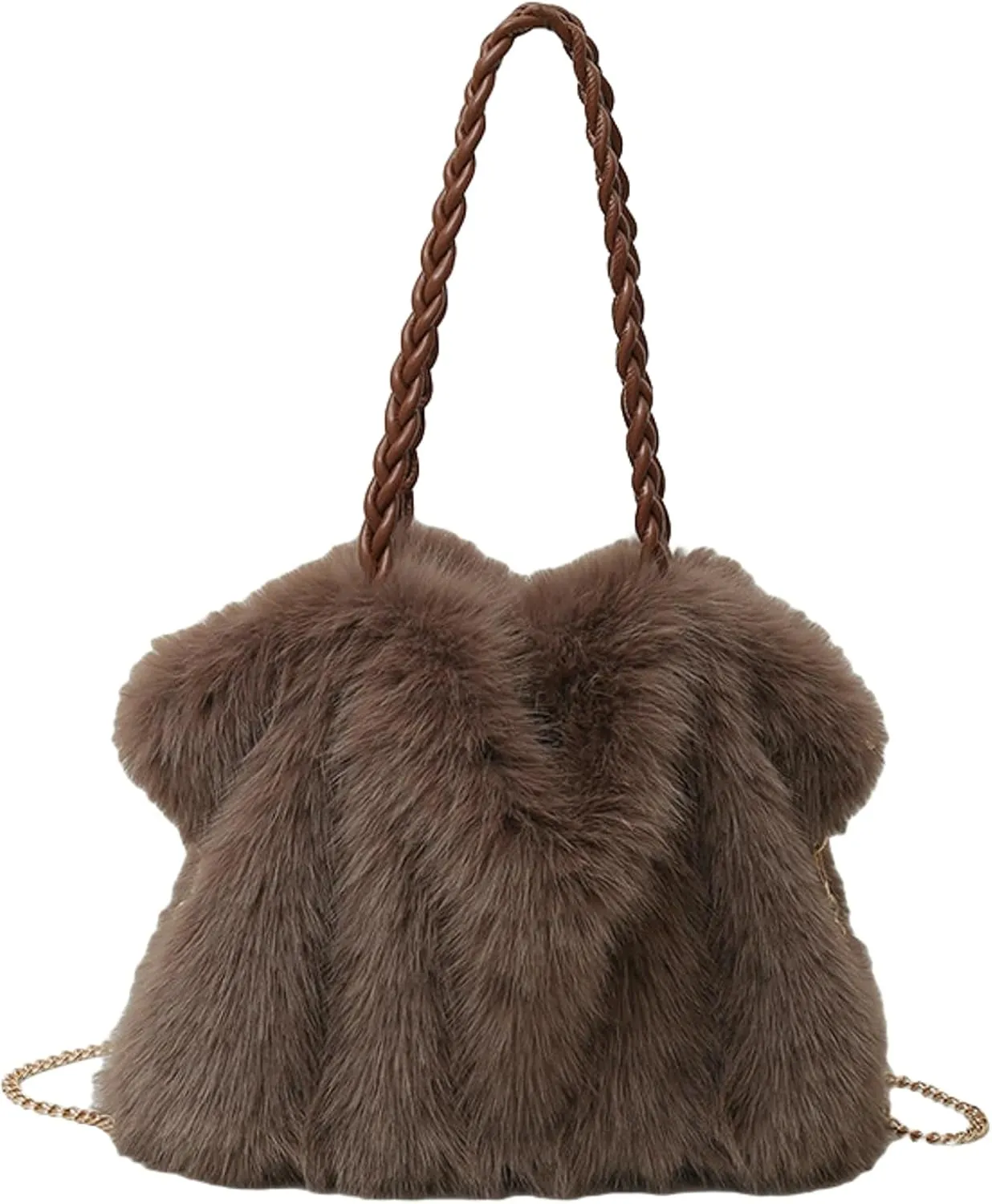 2024 Fall Winter Womens Plush Tote Bag Furry Handbag Wrinkled Shoulder Bag Crossbody Plush Bag