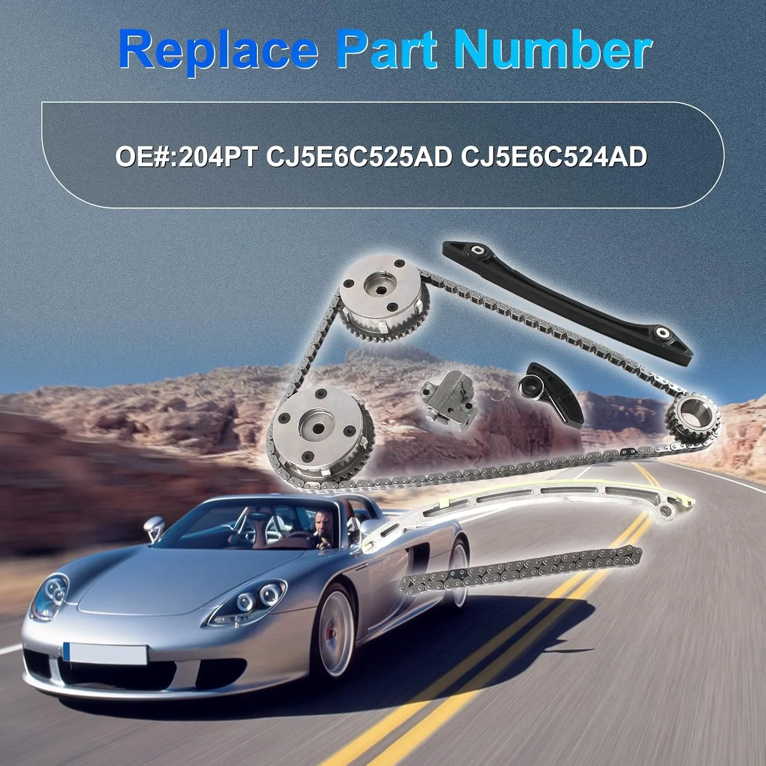 204PT Timing Chain Kit w/VVT Gear Oil Pump Chain Fits for Land Rover Discovery Sport/Range Rover Evoque 2012 2013 2014 2015 2016 2017 2018 2.0L DOHC OE CJ5E6C525AD CJ5E6C524AD