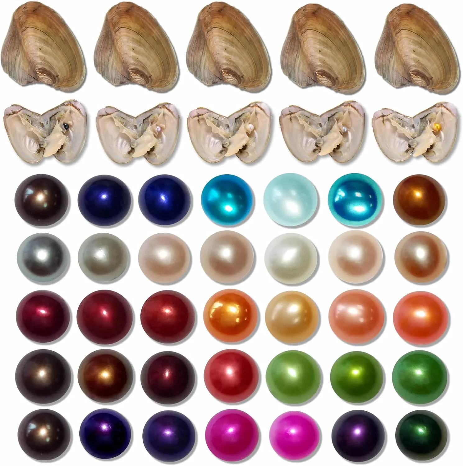 20PC Freshwater Pearl Love Wish Pearl Oyster with Round Pearl Inside Meaningful Color Cultured Oyster Pearls Beads for Jewelry Making Crafts Gifts(5.5-7.5mm, 20 PCS/Lot)