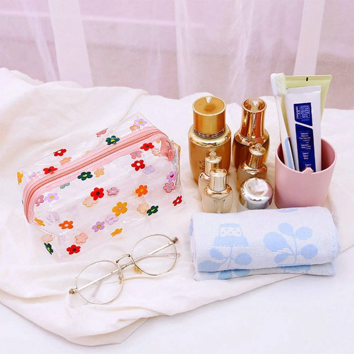 2PCS Large Capacity Transparent PVC Travel Bag Women Portable Wash Storage Bag