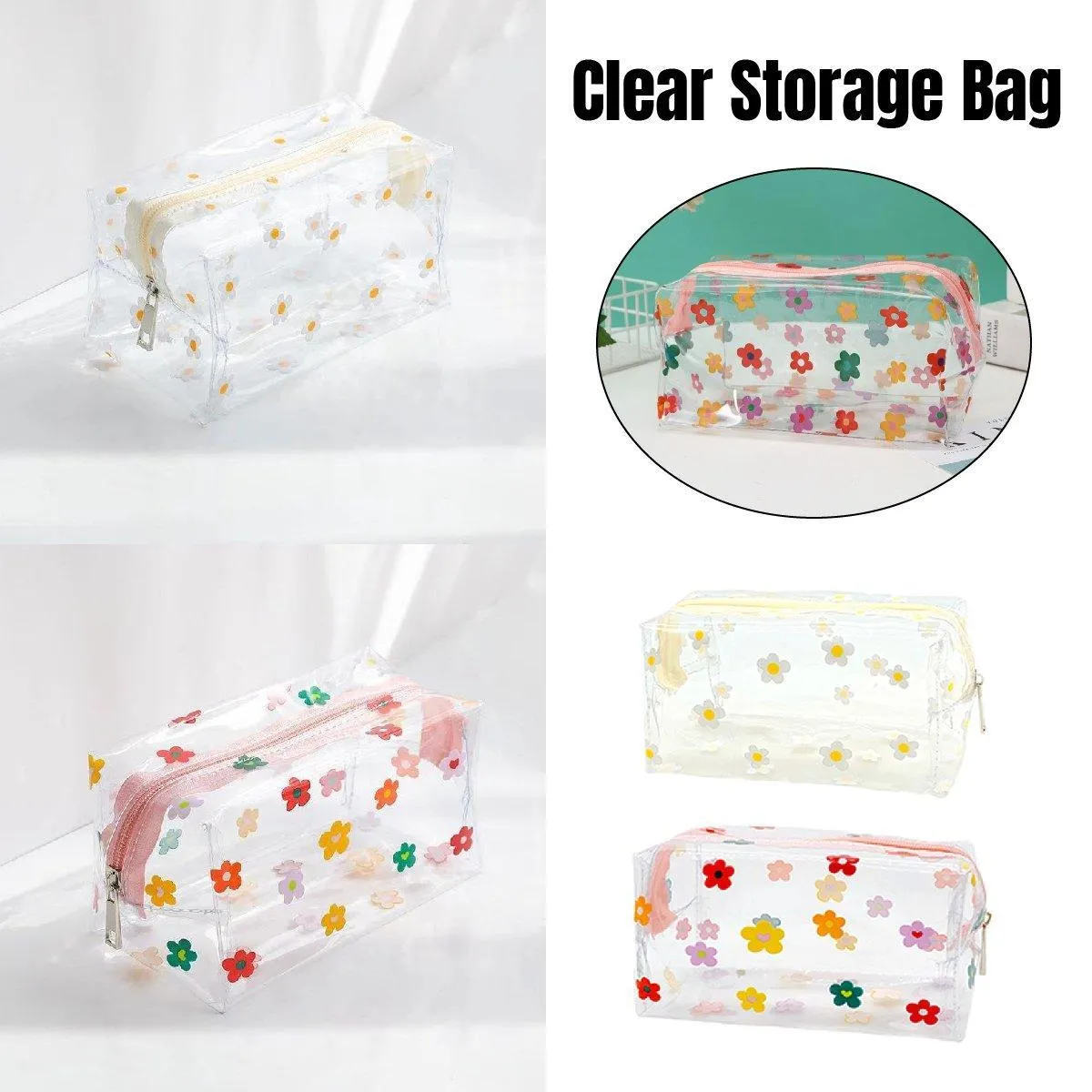 2PCS Large Capacity Transparent PVC Travel Bag Women Portable Wash Storage Bag
