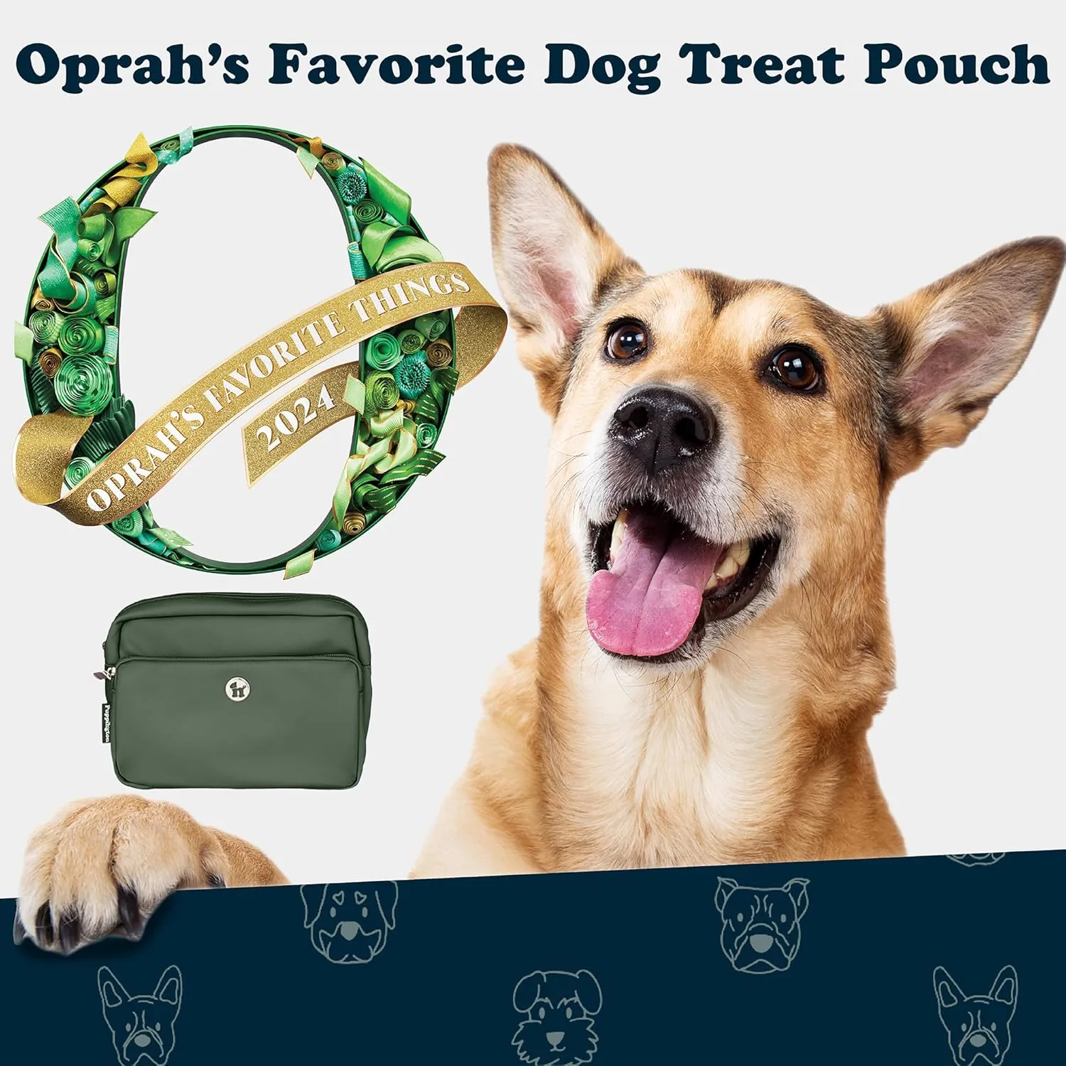 3-in-1 Crossbody Dog Treat Pouch for Pet Training - Compostable Poop Bags, Built-In Poop Bag Dispenser, Slow-Feeding Travel Dog Bowl & Reflective Leash - Dog Walking Bag (Basil Green)