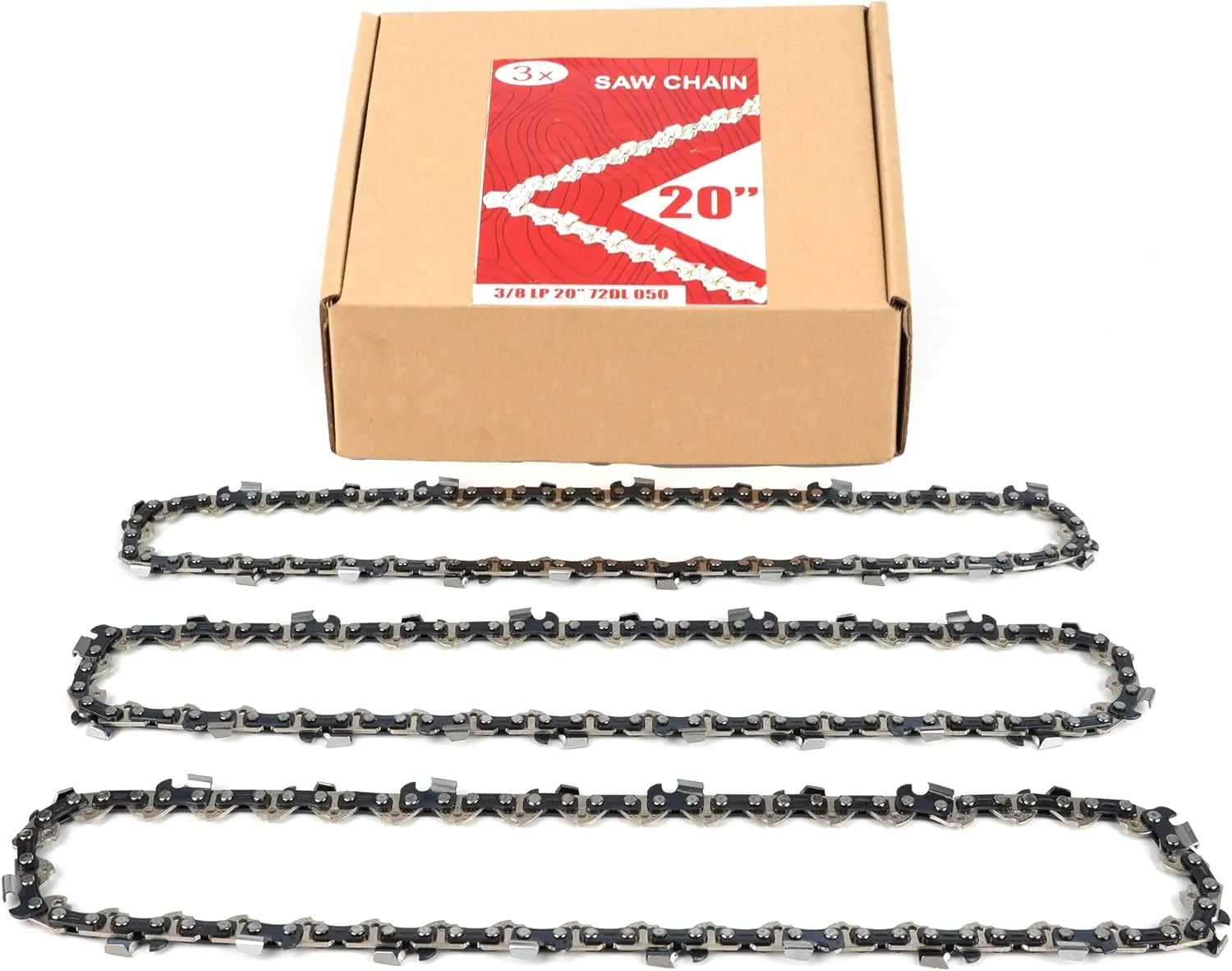 3-Pack 20 Inch Chainsaw Chain 72 Drive Links, 3/8" Pitch, 0.050" Gauge, Fit for Husqvarna, Stihl, Craftsman, Dolmar, Earthwise Chainsaws and More-E72