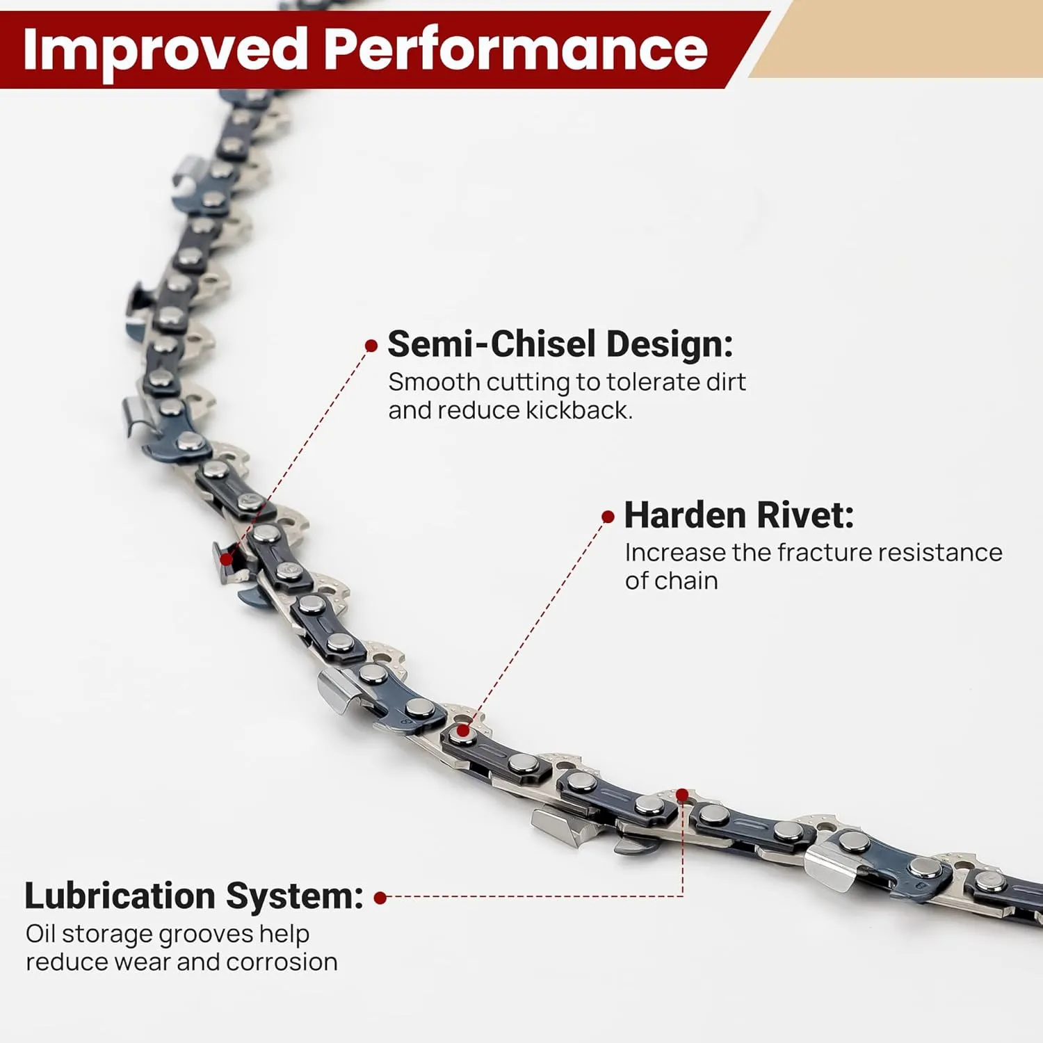 3-Pack 20 Inch Chainsaw Chain 72 Drive Links, 3/8" Pitch, 0.050" Gauge, Fit for Husqvarna, Stihl, Craftsman, Dolmar, Earthwise Chainsaws and More-E72