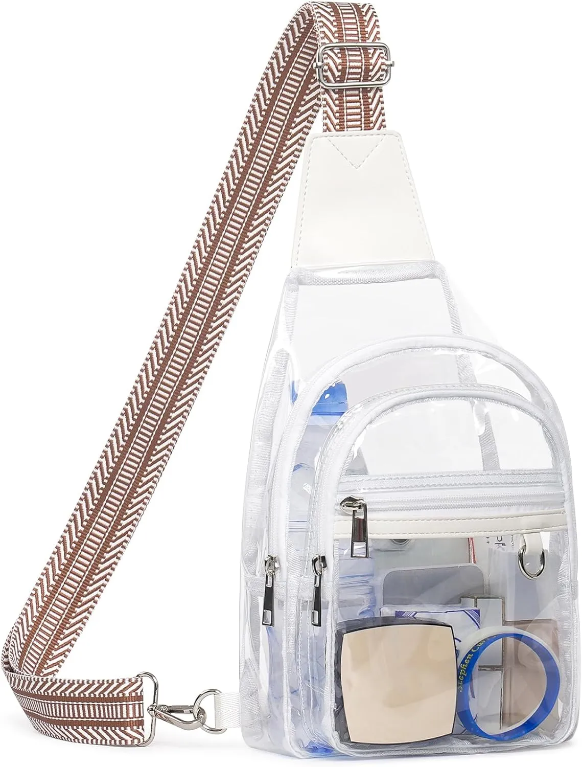 3 Pockets Clear Bag for Stadium Events, Large Clear Purses for Women Men, See Through Crossbody Stadium Bag