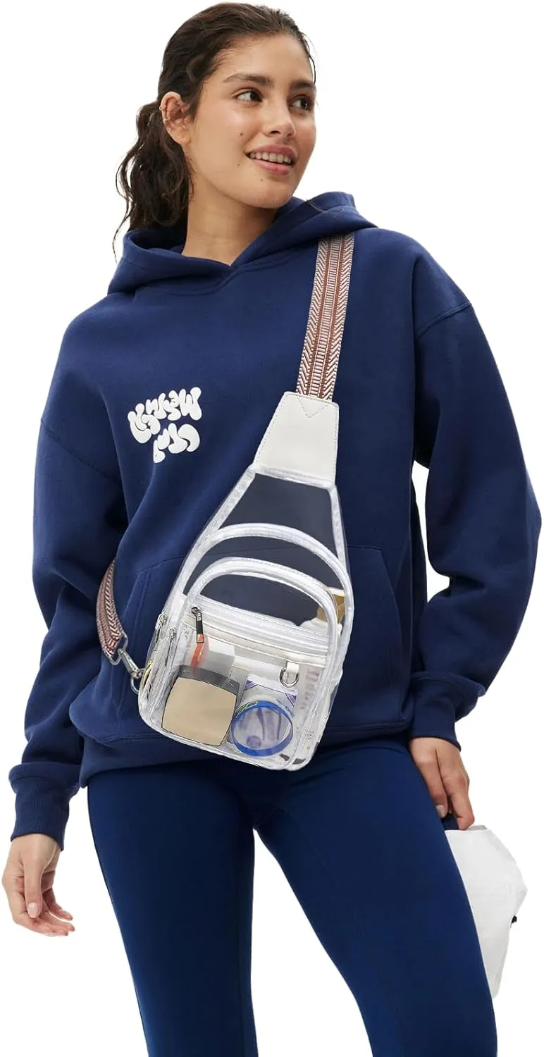 3 Pockets Clear Bag for Stadium Events, Large Clear Purses for Women Men, See Through Crossbody Stadium Bag