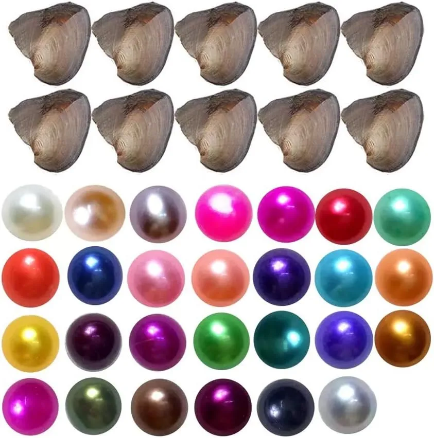 30PCS Freshwater Pearl Oyster Cultured Love Wish Round Pearls Various Shining Meaningful Color, Oysters with Pearls Inside (6-8mm, 30 Pcs/lot)