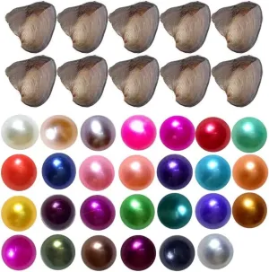 30PCS Freshwater Pearl Oyster Cultured Love Wish Round Pearls Various Shining Meaningful Color, Oysters with Pearls Inside (6-8mm, 30 Pcs/lot)
