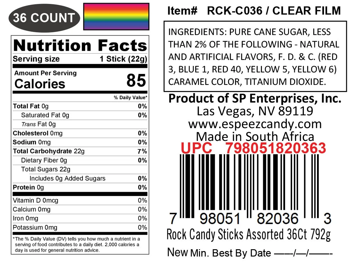 36 Extra Large Assorted Rock Candy Sticks: Espeez - Candy Party Favors - for Birthdays, Weddings, Receptions, Bridal, Baby Showers - Rock Candy Bulk