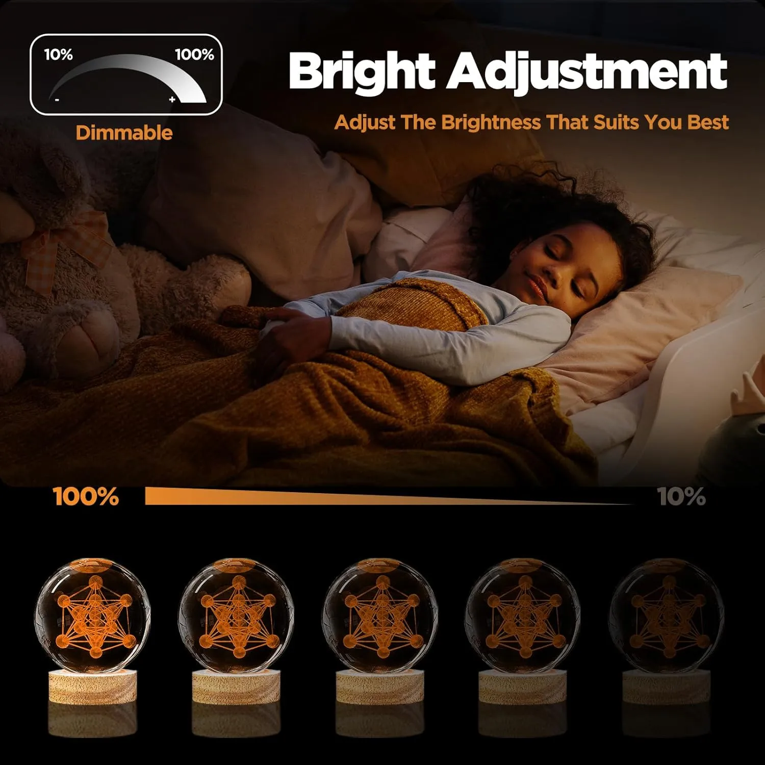 3D Metatron's Cube Crystal Ball Night Light,3.15in k9 Crystal Ball Lamp with 16 Colors Change,Wooden Base and Remote Control Metatron's Cube Gifts for Kids