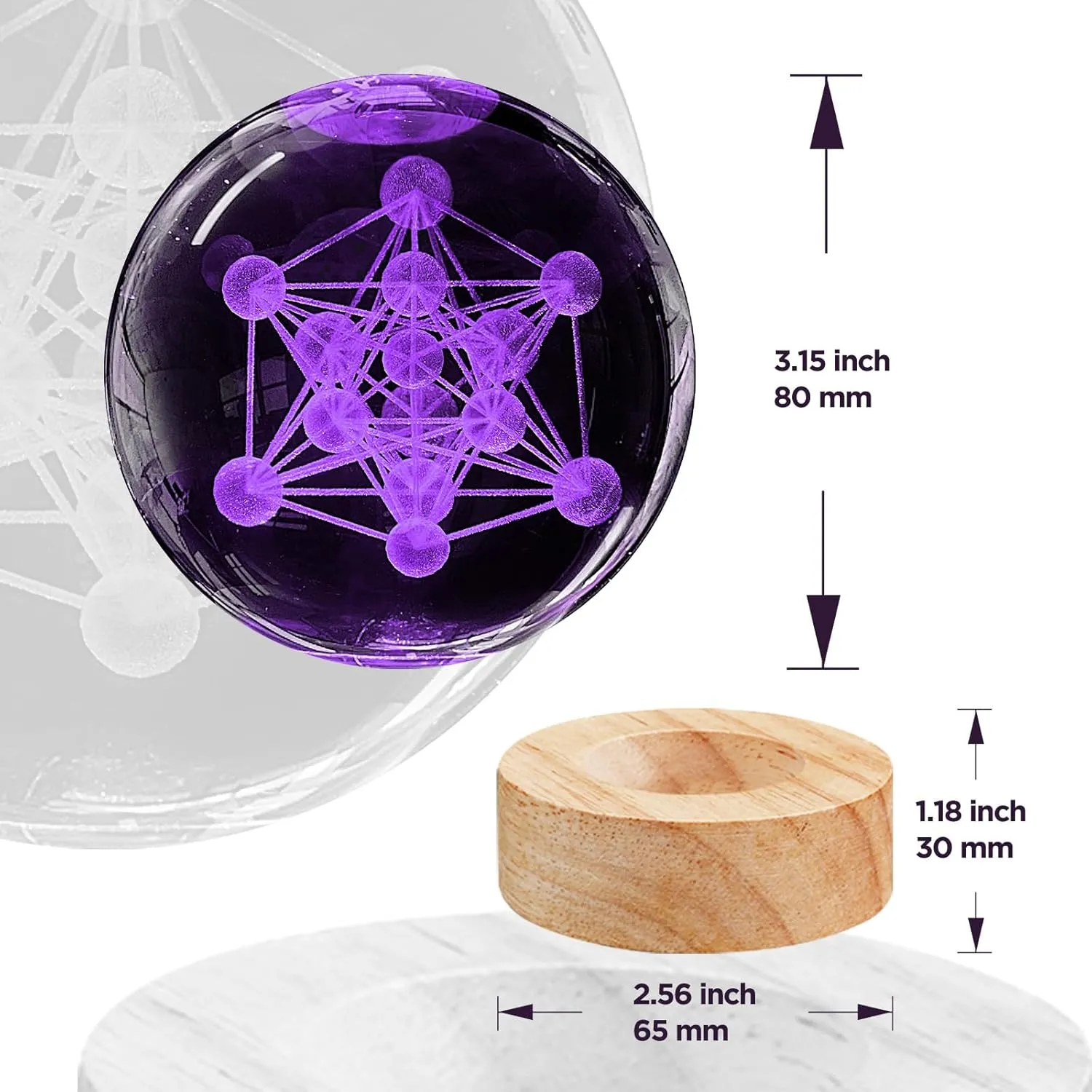 3D Metatron's Cube Crystal Ball Night Light,3.15in k9 Crystal Ball Lamp with 16 Colors Change,Wooden Base and Remote Control Metatron's Cube Gifts for Kids