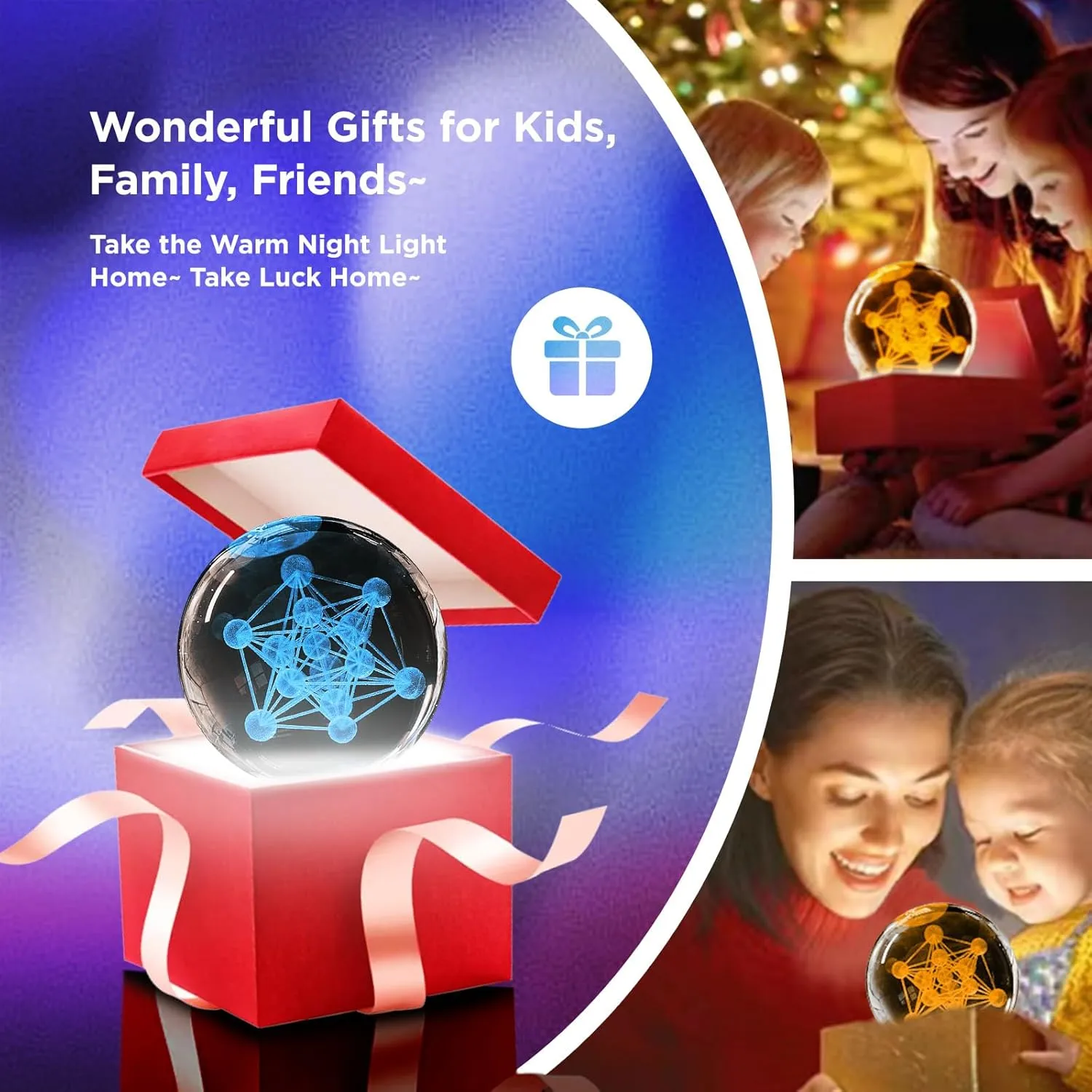 3D Metatron's Cube Crystal Ball Night Light,3.15in k9 Crystal Ball Lamp with 16 Colors Change,Wooden Base and Remote Control Metatron's Cube Gifts for Kids